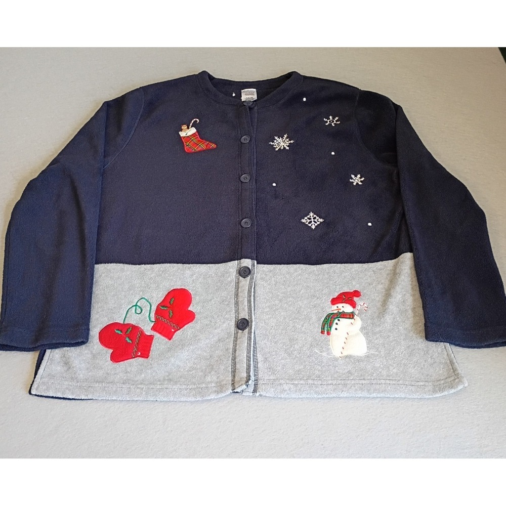 Premier International Sweater Fleece Snowman Christmas Jacket Women's Sz XL 18W